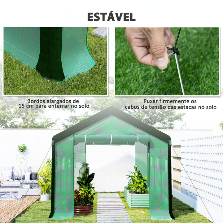 Estufa Tipo Túnel 6x3x2,8 m Estufa de Exterior com 6 Janelas Cobertura de PE Anti UV e 2 Portas Enroláveis com Fecho de Correr Estufa para Jardim Pátio Verde
