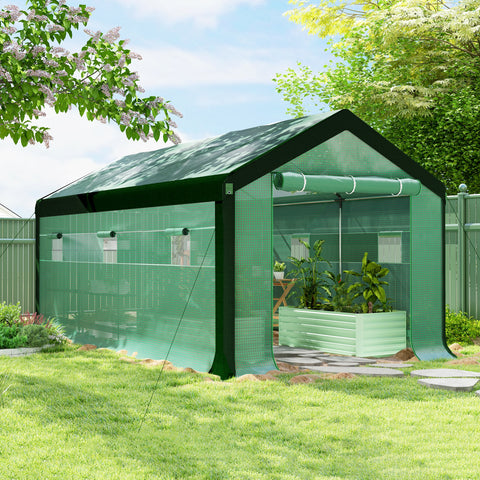 Estufa Tipo Túnel 6x3x2,8 m Estufa de Exterior com 6 Janelas Cobertura de PE Anti UV e 2 Portas Enroláveis com Fecho de Correr Estufa para Jardim Pátio Verde
