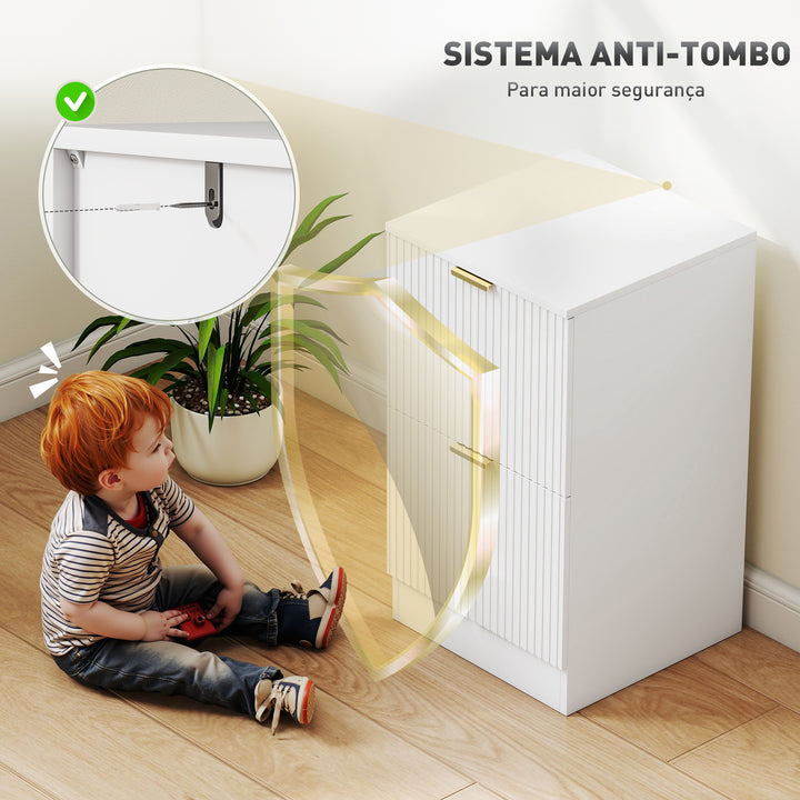 Bloco de Gavetas de Escritório com 2 Gavetas Bloco de Gavetas para Secretária com Frentes Caneladas Móvel para Arquivo para Tamanho A4 ou Carta para Escritório 40x40x71 cm Branco