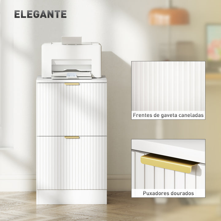 Bloco de Gavetas de Escritório com 2 Gavetas Bloco de Gavetas para Secretária com Frentes Caneladas Móvel para Arquivo para Tamanho A4 ou Carta para Escritório 40x40x71 cm Branco