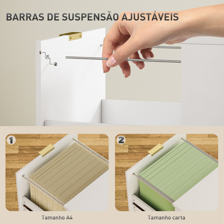 Bloco de Gavetas de Escritório com 2 Gavetas Bloco de Gavetas para Secretária com Frentes Caneladas Móvel para Arquivo para Tamanho A4 ou Carta para Escritório 40x40x71 cm Branco