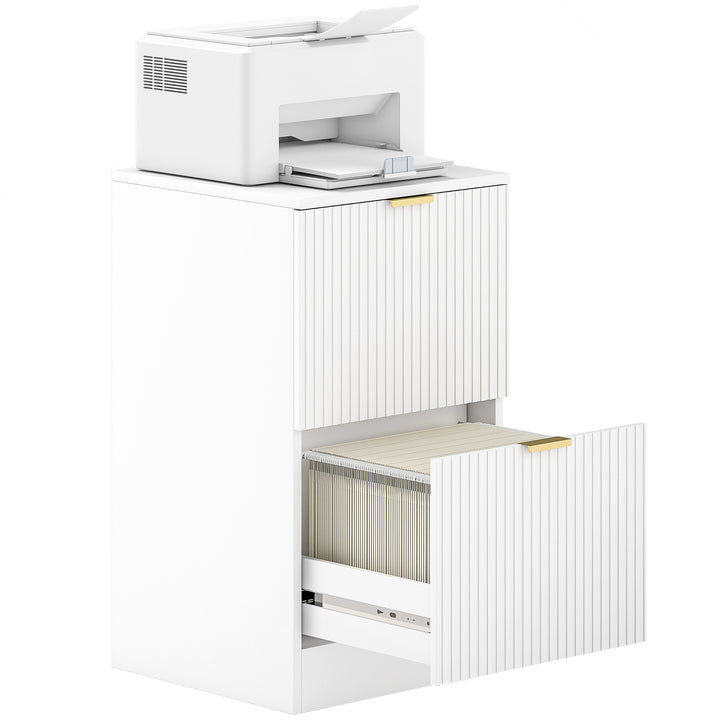 Bloco de Gavetas de Escritório com 2 Gavetas Bloco de Gavetas para Secretária com Frentes Caneladas Móvel para Arquivo para Tamanho A4 ou Carta para Escritório 40x40x71 cm Branco
