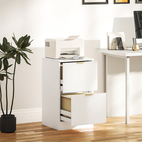 Bloco de Gavetas de Escritório com 2 Gavetas Bloco de Gavetas para Secretária com Frentes Caneladas Móvel para Arquivo para Tamanho A4 ou Carta para Escritório 40x40x71 cm Branco