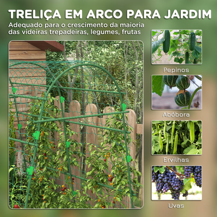 Arco para Plantas Trepadeiras 206 cm Estrutura de Jardim para Plantas Trepadoras ao Ar Livre em Forma de U com Estrutura de Aço Revestida a PE e Rede Suporte para Legumes e Frutas