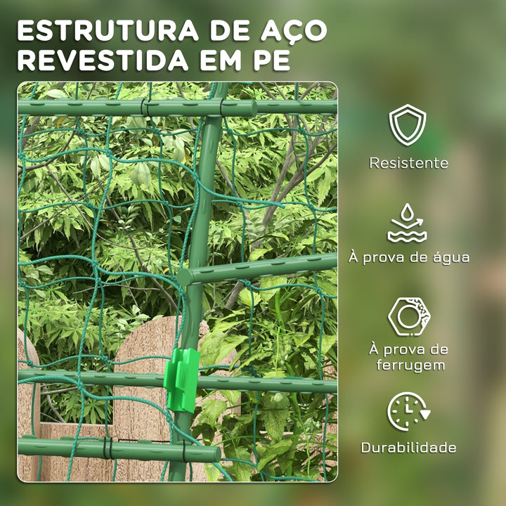 Arco para Plantas Trepadeiras 206 cm Estrutura de Jardim para Plantas Trepadoras ao Ar Livre em Forma de U com Estrutura de Aço Revestida a PE e Rede Suporte para Legumes e Frutas