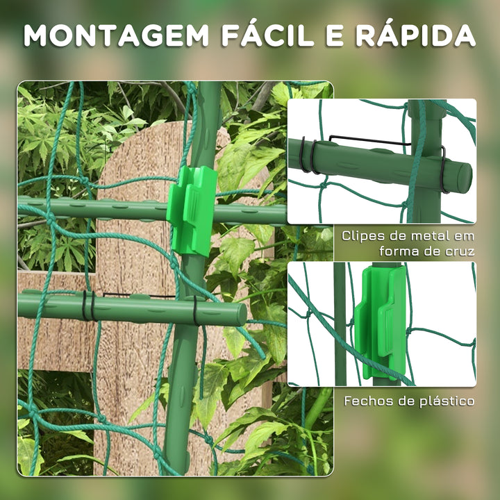 Arco para Plantas Trepadeiras 206 cm Estrutura de Jardim para Plantas Trepadoras ao Ar Livre em Forma de U com Estrutura de Aço Revestida a PE e Rede Suporte para Legumes e Frutas