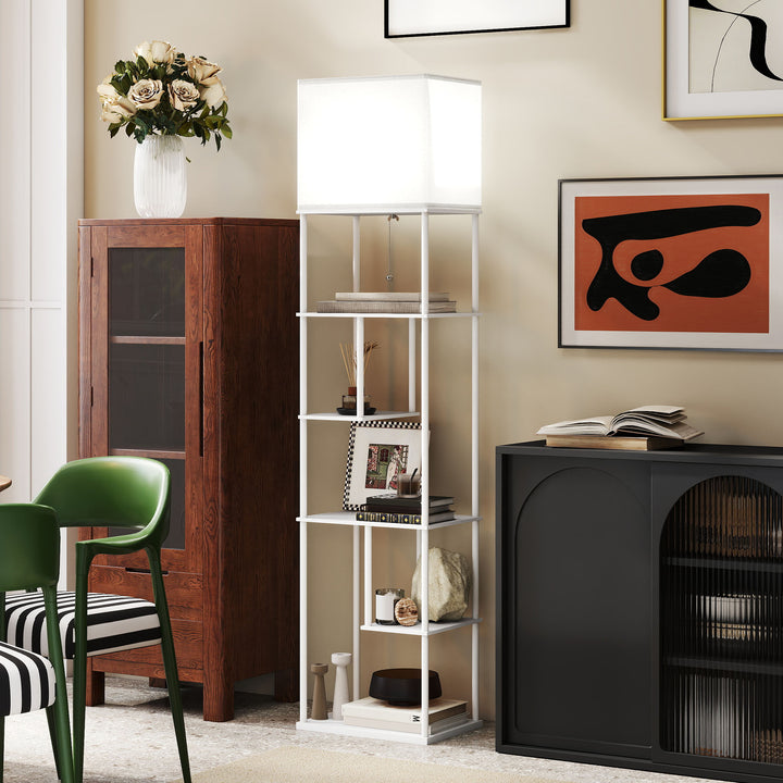 Candeeiro de Pé com Prateleiras Candeeiro de Sala com Brilho e Temperaturas de Cor Ajustáveis 3000K-6500K Controlo Remoto Casquilho E27 Temporizador para Quarto, Escritório Decoração 40x29x171 cm Branco