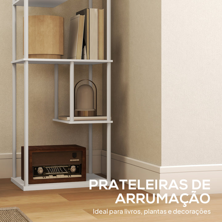 Candeeiro de Pé com Prateleiras Candeeiro de Sala com Brilho e Temperaturas de Cor Ajustáveis 3000K-6500K Controlo Remoto Casquilho E27 Temporizador para Quarto, Escritório Decoração 40x29x171 cm Branco