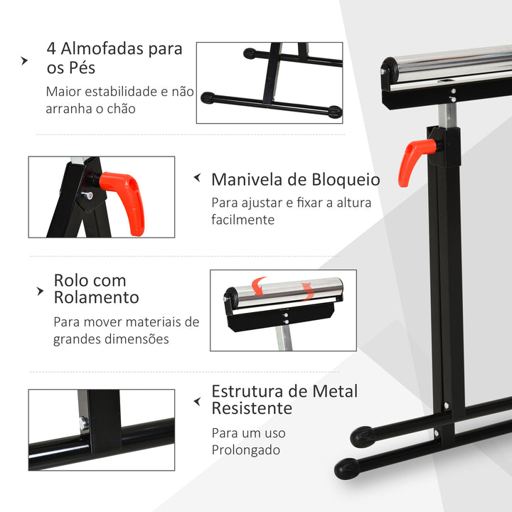 Cavalete Telescópico com Rolo Dobrável e Altura Ajustável entre 68-110cm com Manivela de Bloqueio Carga Máx. 60/90kg Preto e Prata