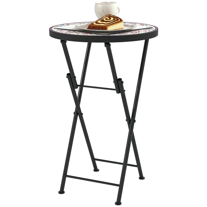 Mesa Auxiliar Redonda Mesa de Jardim Dobrável com Bancada em Mosaico e Pés com Almofadas Antiderrapantes Mesa para Exterior Pátio Varanda Ø35,5x55 cm Multicor