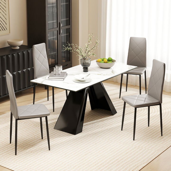 Conjunto de 4 Cadeiras de Sala de Jantar Estofadas em Couro Sintético Cadeiras de Cozinha com Encosto Alto e Pés de Aço Carga Máxima 120kg 41x50x97 cm Cinza