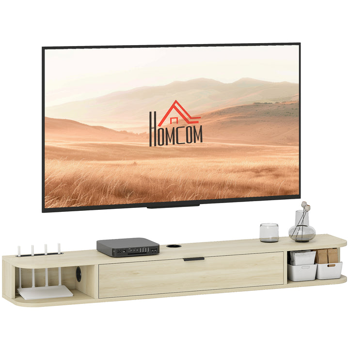 Móvel de TV Suspenso Móvel de TV para Sala com Gaveta Rebatível 2 Prateleiras Abertas Orifício para Cabos Estilo Moderno para Televisão 60 Polegadas 140x24x16 cm Madeira