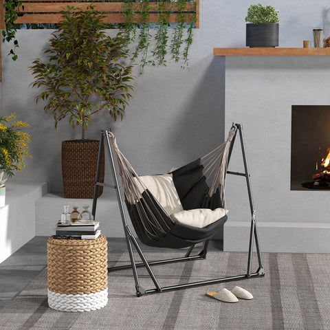 Suporte para Cama Rede Dobrável Portátil 2 em 1 Suporte para Cadeira Suspensa com Estrutura Metálica e Bolsa de Transporte Carga Máxima 120 kg para Redes de até 2,5 m e Cadeiras de 1,5 m de Comprimento Preto