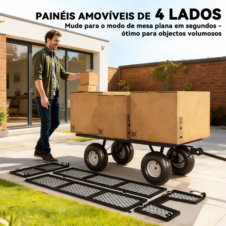 Carro de Jardim com Rodas Grandes, Carga 300 kg, Carro de Mão com Alça Ajustável e Bolsa Impermeável Removível, Carrinho de Transporte Todo-Terreno, Compras, Camping, Verde