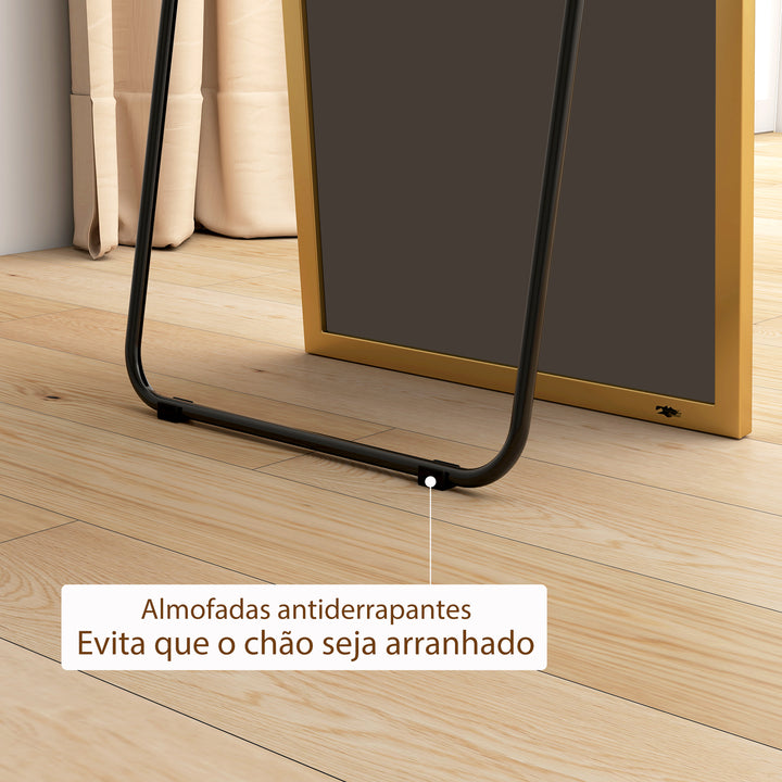 Espelho de Pé Espelho de Corpo Inteiro de Liga de Alumínio Espelho de Parede com 2 Formas de Utilização Forma Retangular para Corredor Dormitório Sala de Estar 50x161,5x2 cm Dourado