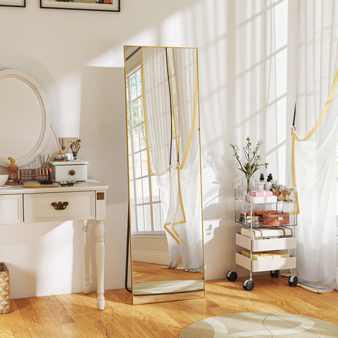Espelho de Pé Espelho de Corpo Inteiro de Liga de Alumínio Espelho de Parede com 2 Formas de Utilização Forma Retangular para Corredor Dormitório Sala de Estar 50x161,5x2 cm Dourado