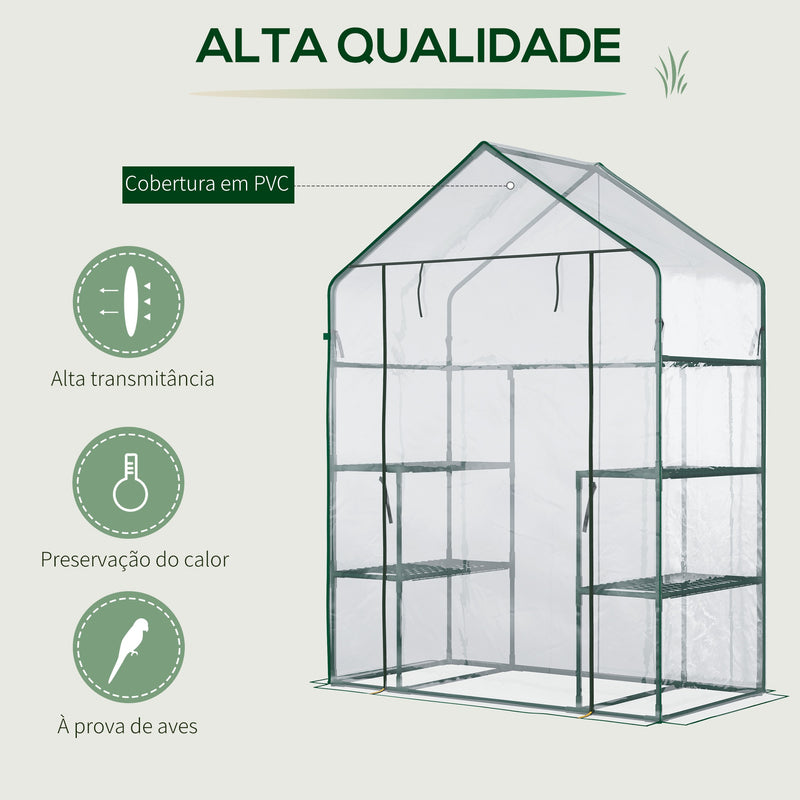 Estufa de Jardim Estufa de Terraço com 4 Prateleiras 1 Porta com Fecho de Correr para Cultivo de Plantas Flores Vegetais 142x73x195 cm Verde