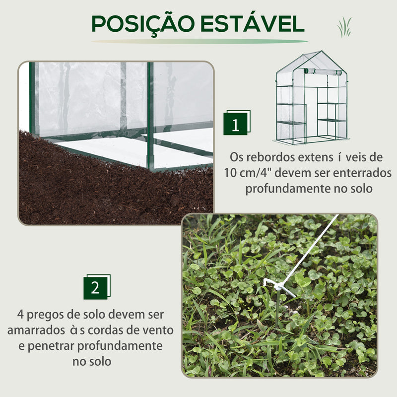 Estufa de Jardim Estufa de Terraço com 4 Prateleiras 1 Porta com Fecho de Correr para Cultivo de Plantas Flores Vegetais 142x73x195 cm Verde