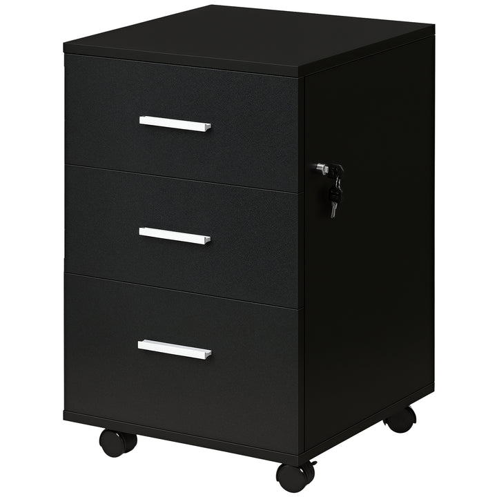 Bloco de Gavetas para Escritório Móvel de Arquivos com 3 Gavetas 4 Rodas e Fechadura com 2 Chaves para Escritório Secretária Casa 40x40x61,5 cm Preto