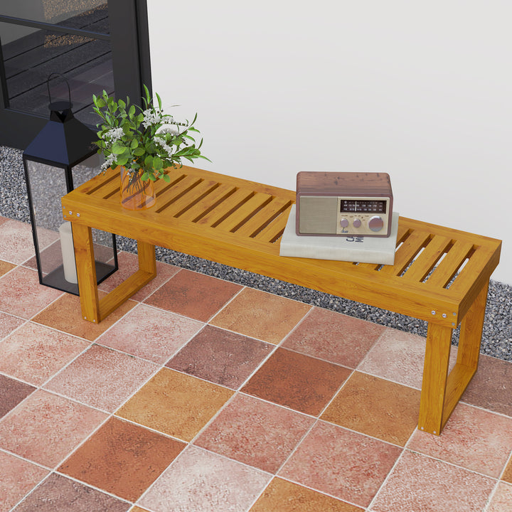Banco de Jardim de 2 Lugares Banco de Madeira com Assento em Ripas Carga 300 kg Banco para Pátio Exterior Varanda 120x34x43 cm Teca