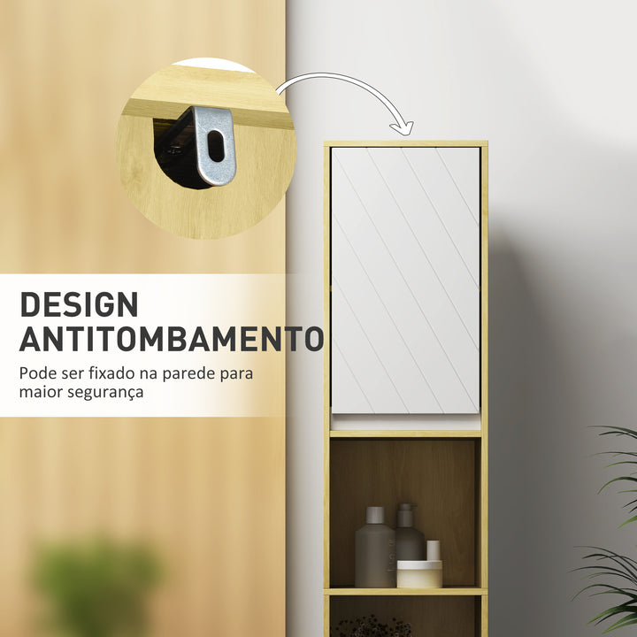 Coluna Casa de Banho com 2 Prateleiras Abertas Armário Alto para Casa de Banho com Armário Fechado e Prateleiras 30x24x170 cm Madeira e Branco