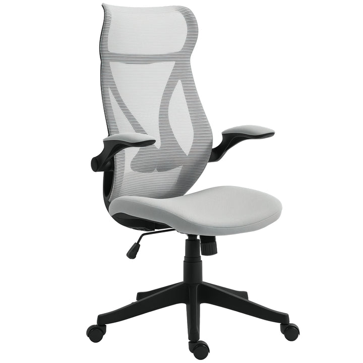 Cadeira de Escritório em Malha Cadeira de Escritório Giratória com Altura Ajustável Apoio para os Braços Dobráveis e Função Basculante Cadeira para Estúdio Carga 120 kg 66x66x113-121 cm Cinza