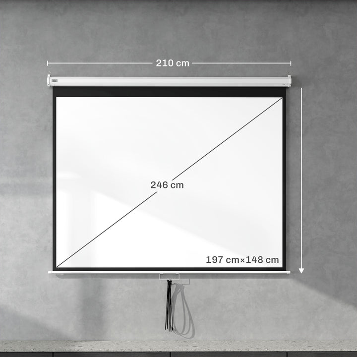 Ecrã de Projeção Manual 100 Polegadas, Ecrã Retrátil, Formatos 4:3/16:9, para Interior e Exterior, Cinema em Casa, Escritório, Pátio, 203x152 cm, Branco