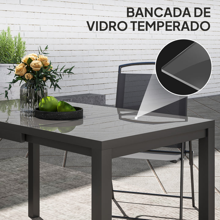 Mesa de Jardim Extensível Mesa de Refeição Exterior Ajustável 85-125 cm com Borda de Alumínio Carga de 70 kg Mesa Retangular para 4-6 Pessoas para Pátio Terraço Cinza Escuro