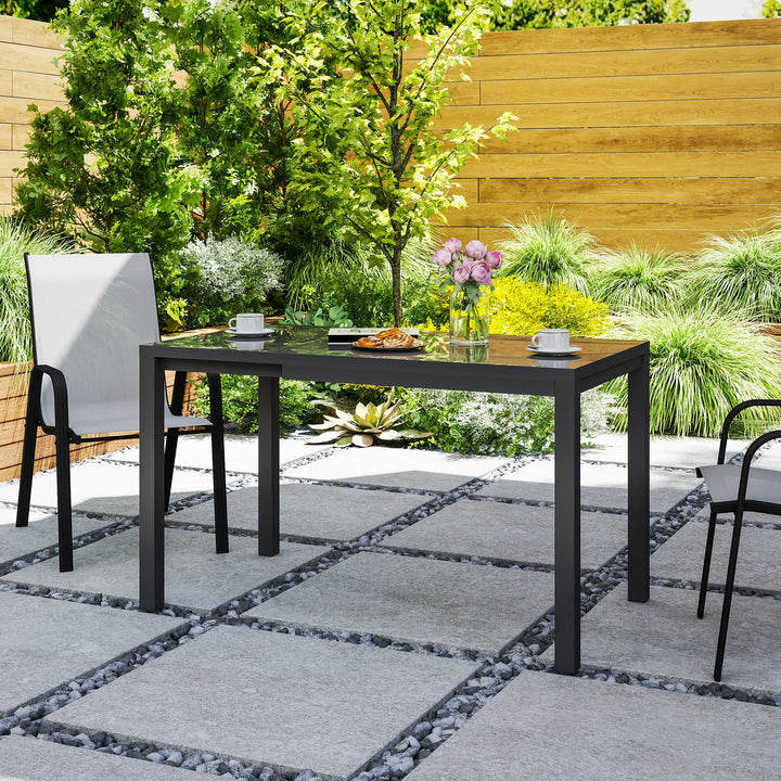 Mesa de Jardim Extensível Mesa de Refeição Exterior Ajustável 85-125 cm com Borda de Alumínio Carga de 70 kg Mesa Retangular para 4-6 Pessoas para Pátio Terraço Cinza Escuro