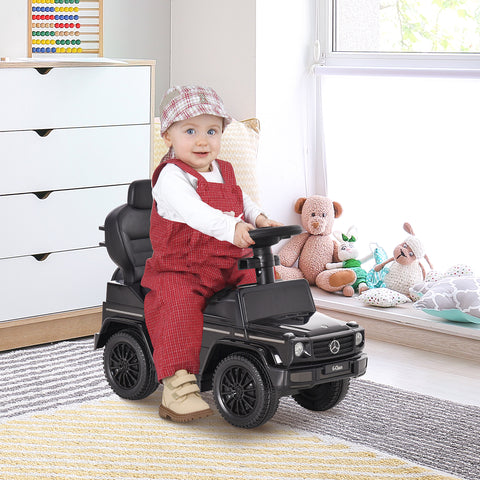 Carro de Passeio Carro Andador para Crianças acima de 12 Meses Mercedes G350 com Buzina Capô Removível Encosto e Suporte de Proteção 85,5x40,5x95cm Preto