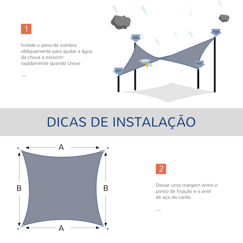 Vela de Sombra Retangular 4x3 m Toldo Vela com Proteção UV Bolsa de Transporte Anéis de Aço Inoxidável e Cordas para Jardim Pátio Cinza