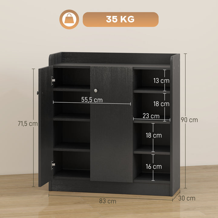 Armário para Sapatos de Madeira com 2 Portas e 4 Estantes 83x30x90cm Preto