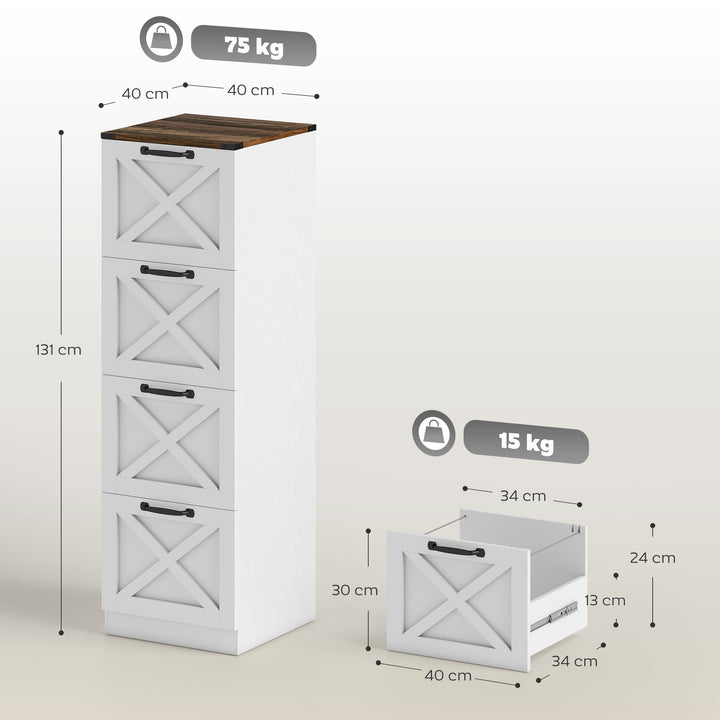 Móvel para Escritório com 4 Gavetas Bloco de Gavetas de Escritório Móvel Arquivador Suporte para Impressora com Trilho Suspenso para A4 e Carta 40x40x131 cm Branco