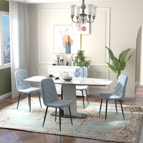 Conjunto de 4 Cadeiras de Jantar Modernas Cadeiras de Cozinha Estofadas em Veludo com Pés de Aço para Sala de Estar 45x54x87 cm Azul Claro