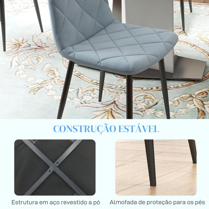 Conjunto de 4 Cadeiras de Jantar Modernas Cadeiras de Cozinha Estofadas em Veludo com Pés de Aço para Sala de Estar 45x54x87 cm Azul Claro