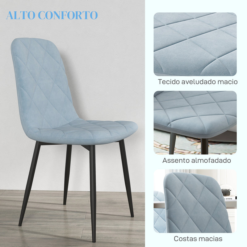 Conjunto de 4 Cadeiras de Jantar Modernas Cadeiras de Cozinha Estofadas em Veludo com Pés de Aço para Sala de Estar 45x54x87 cm Azul Claro