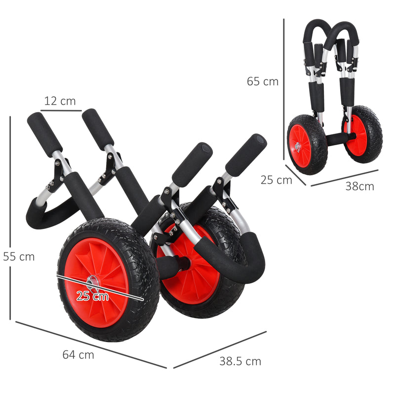 Carrinho de Transporte para Prancha de Surf Carrinho de Transporte Dobrável com 2 Rodas Carga Máxima 45 kg e Estrutura de Alumínio para Prancha de Surf com Espessura Inferior a 12,5 cm 64x55x38,5 cm Preto e Vermelho