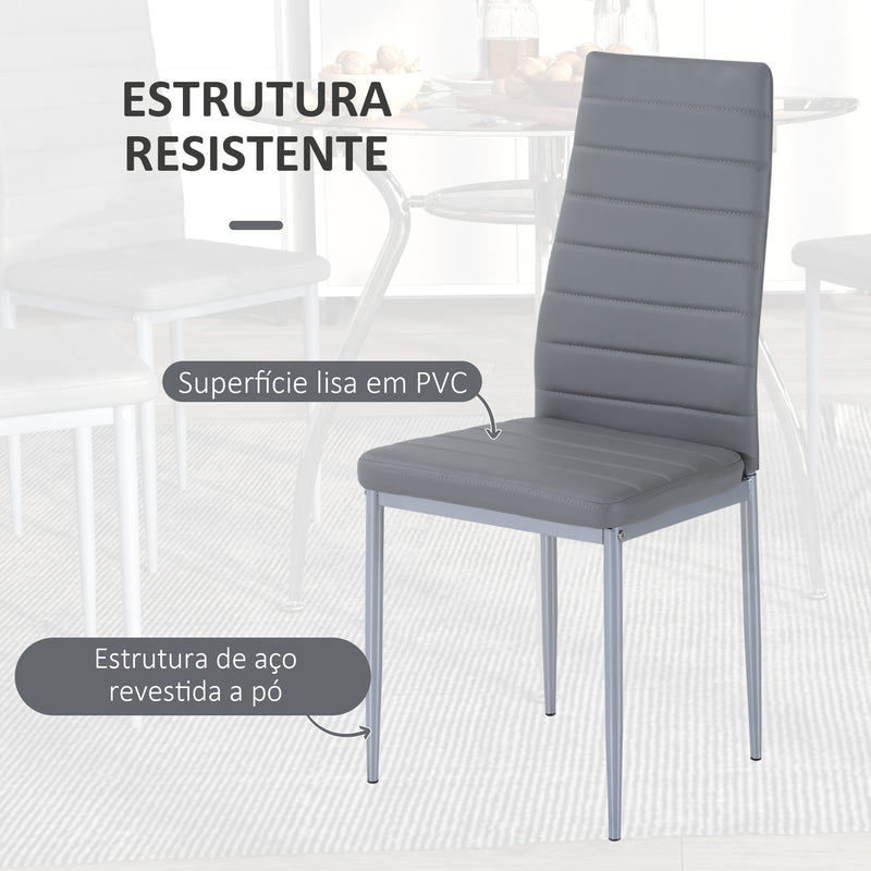 Conjunto de Refeição Mesa e 4 Cadeiras Conjunto de 5 Peças Mesa Redonda de Vidro Temperado Ø90x75 cm e 4 Cadeiras 42x52x96 cm com Pés de Aço Carga Máxima 120 kg Cinza