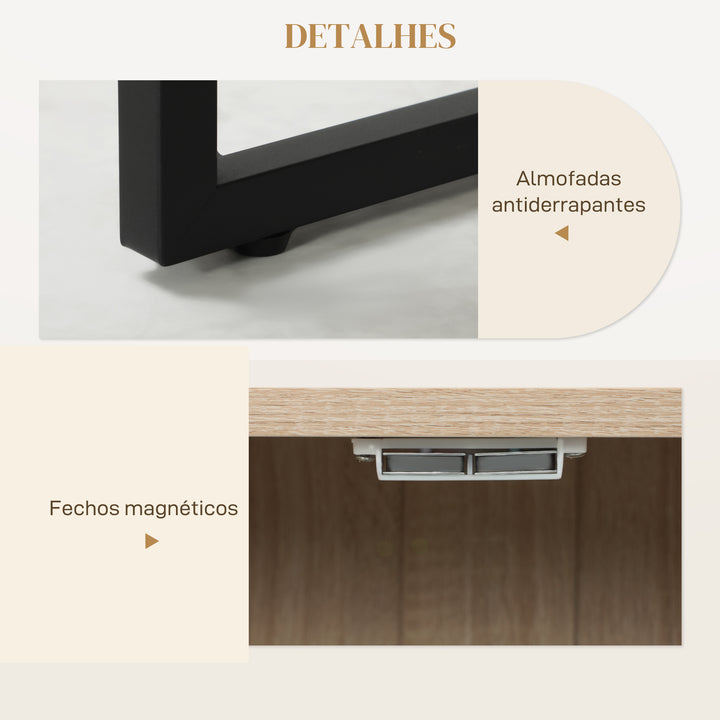 Aparador de 3 Portas com Desenho Zig-Zag Aparador de Sala de Estar com Prateleiras Ajustáveis Pés de Aço para Cozinha Entrada Quarto 108x40x80 cm Madeira