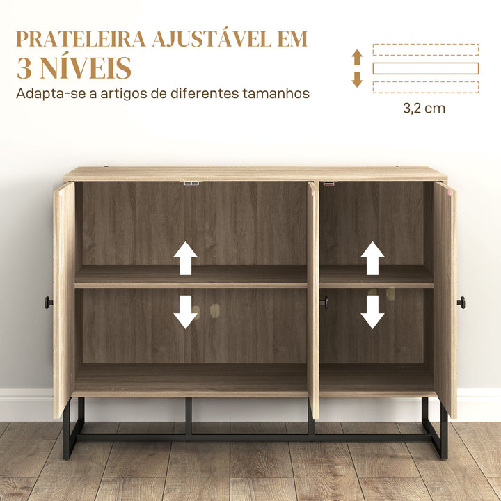 Aparador de 3 Portas com Desenho Zig-Zag Aparador de Sala de Estar com Prateleiras Ajustáveis Pés de Aço para Cozinha Entrada Quarto 108x40x80 cm Madeira