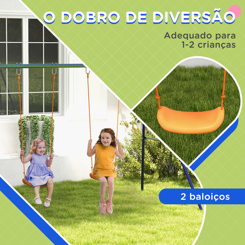 Conjunto de Baloiço Infantil Baloiço para Crianças de 3-8 Anos com 2 Assentos Resistente aos Raios UV e Suporte de Metal Carga 90 kg para Pátio Jardim 269x160x180 cm Multicor