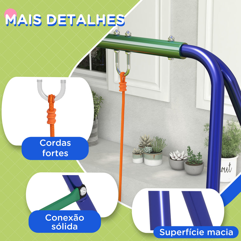 Conjunto de Baloiço Infantil Baloiço para Crianças de 3-8 Anos com 2 Assentos Resistente aos Raios UV e Suporte de Metal Carga 90 kg para Pátio Jardim 269x160x180 cm Multicor