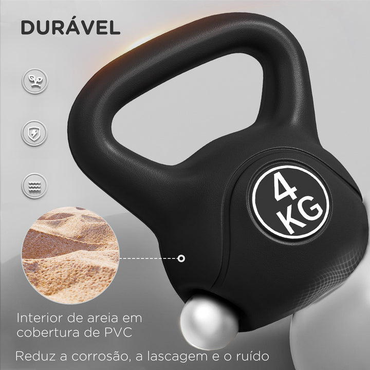 Peso Russo de 4 kg Kettlebell Fitness Preenchido de Areia com Punho Largo Antiderrapante para Exercícios e Treinos em Casa Ginásio 18x12x20 cm Preto