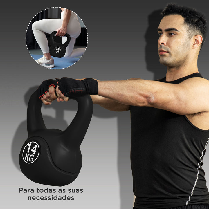 Peso Russo de 4 kg Kettlebell Fitness Preenchido de Areia com Punho Largo Antiderrapante para Exercícios e Treinos em Casa Ginásio 18x12x20 cm Preto