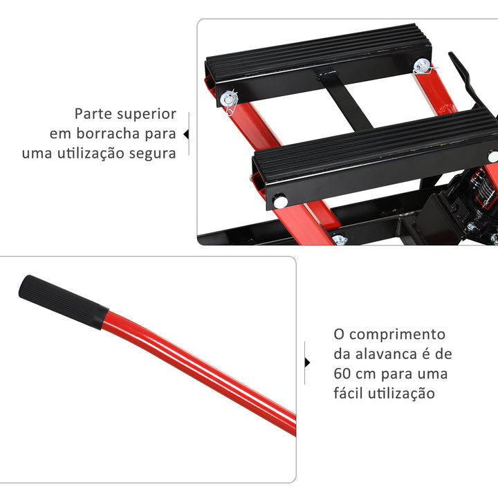 Macaco hidráulico de aço para motocicleta Suporte 680 kg 110x36x67 cm Preto e Vermelho