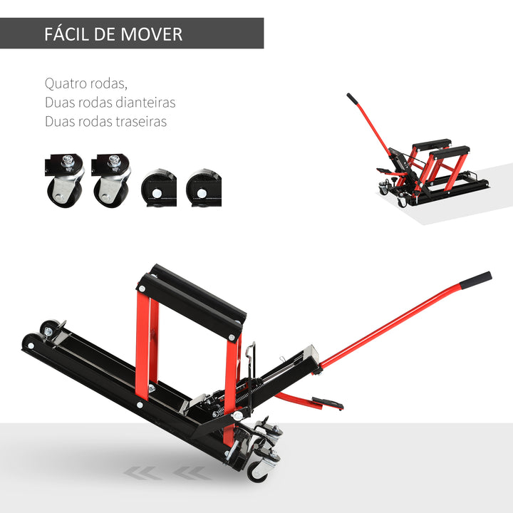 Macaco hidráulico de aço para motocicleta Suporte 680 kg 110x36x67 cm Preto e Vermelho