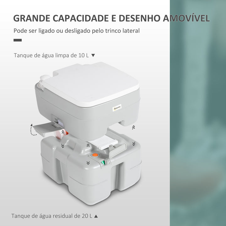 Sanita Portátil 20L Sanita Portátil com Indicador de Nível Capacidade 150 kg para Campismo Viagem Idosos Caravana Barco 33x40x43 cm Cinza