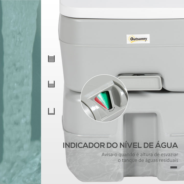 Sanita Portátil 20L Sanita Portátil com Indicador de Nível Capacidade 150 kg para Campismo Viagem Idosos Caravana Barco 33x40x43 cm Cinza