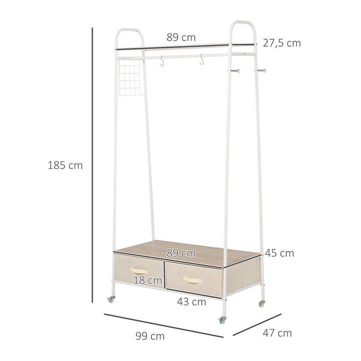 Cabide para Roupa com Varão Prateleiras, Gavetas para Organizar Roupa, Malas, Sapatos 99x47x185cm