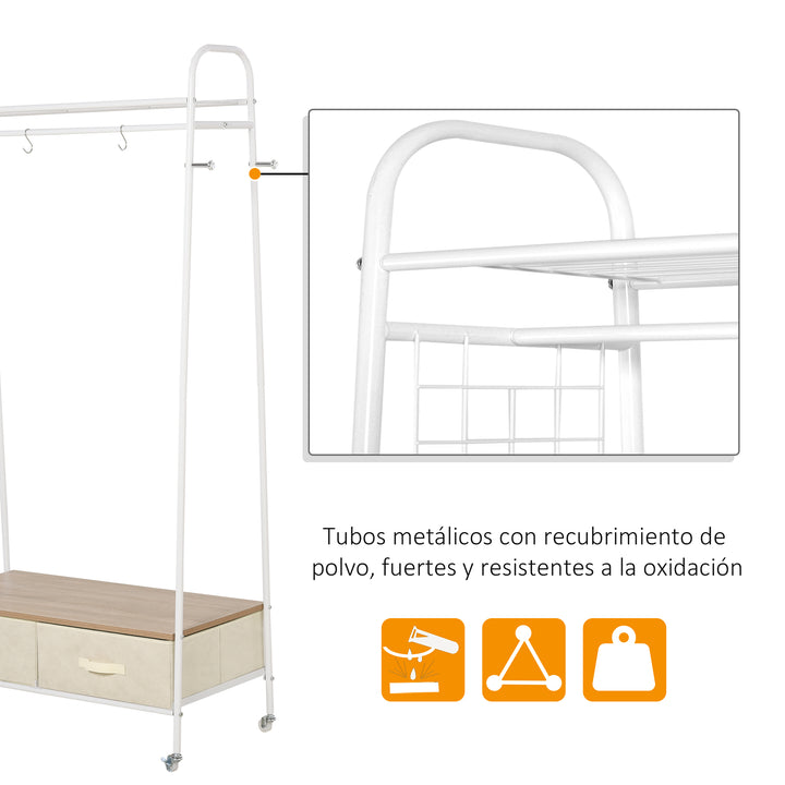 Cabide para Roupa com Varão Prateleiras, Gavetas para Organizar Roupa, Malas, Sapatos 99x47x185cm